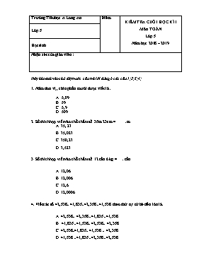 Đề kiểm tra cuối học kì I môn Toán Lớp 5 - Phần Viết - Năm học 2018-2019